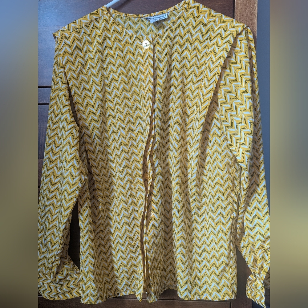Vintage Vibrant Geometric Pattern Preppy Matching Skirt & Blouse Set